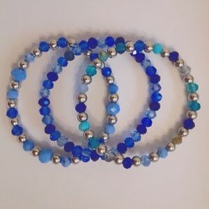 Handmade Set of 3 Stretch Bracelets: Ocean Blues